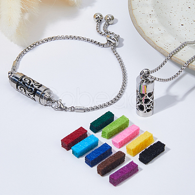 1 Set 316 Surgical Stainless Steel Box Chain Hollow Column Perfume Bottle Pendant Necklaces NJEW-FH0001-28-1