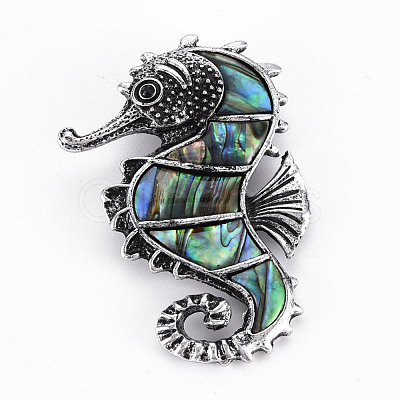 Sea Horse Shape Natural Abalone Shell/Paua Shell Brooch Pin G-N333-006-RS-1