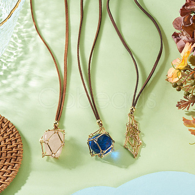 3Pcs Faux Suede Macrame Pouch Pendant Necklaces NJEW-TAC0051-03-1