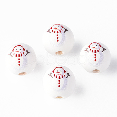 Painted Natural Wood Round Beads X1-WOOD-N006-181-1