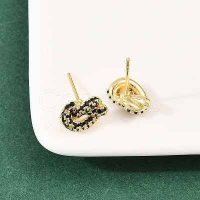 knot Brass Micro Pave Cubic Zirconia Stud Earrings EJEW-C174-01G-1