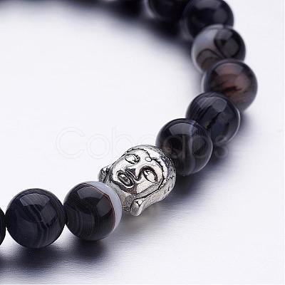 Natural Agate Beaded Stretch Bracelets BJEW-JB02584-04-1