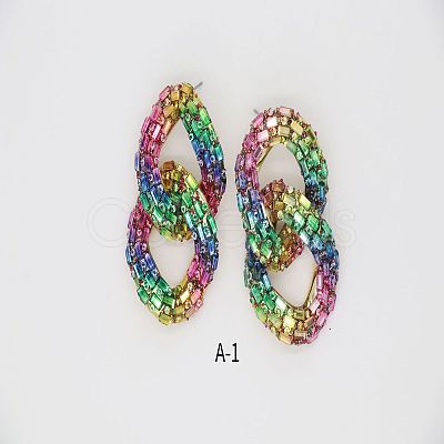 Alloy & Glass Dangle Stud Earrings FS-WG3D9CC-02-1