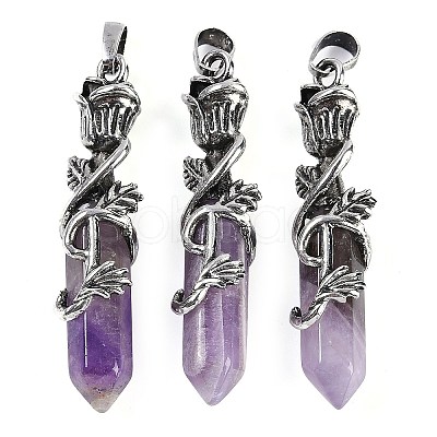 Natural Amethyst Faceted Double Termimal Pointed Big Pendants G-P547-03AS-04A-1