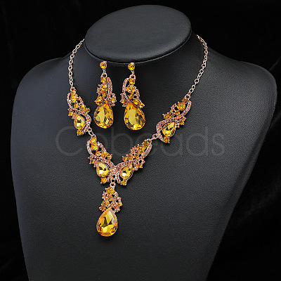 Teardrop Alloy Rhinestone Pendant Necklaces & Stud Dangle Earrings Sets FS-WGB9BB4-06-1