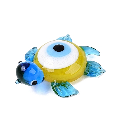 Handmade Lampwork Turtle with Evil Eye Figurine Display Decorations LAMP-N034-25-1