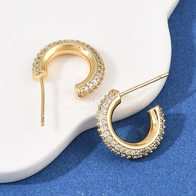 C-Shaped Brass Clear Cubic Zirconia Stud Earrings EJEW-A156-11A-G-1