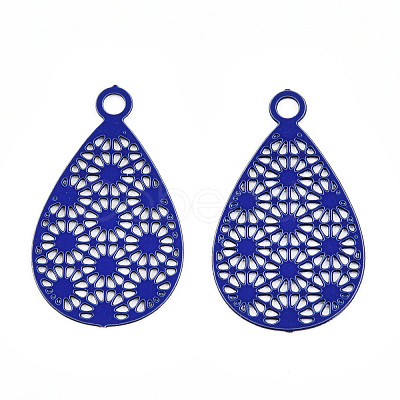 Spray Painted 430 Stainless Steel Filigree Pendants STAS-WH0047-78E-1