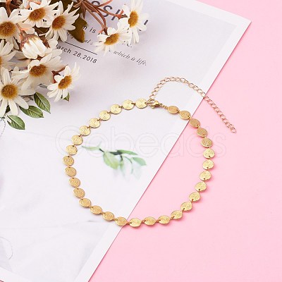 Brass Flat Round Link Chain Necklaces NJEW-JN03361-1