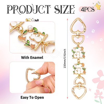4Pcs 4 Colors Cat Back Shaped Alloy Enamel Heart Link Bag Strap AJEW-TAC00035-1
