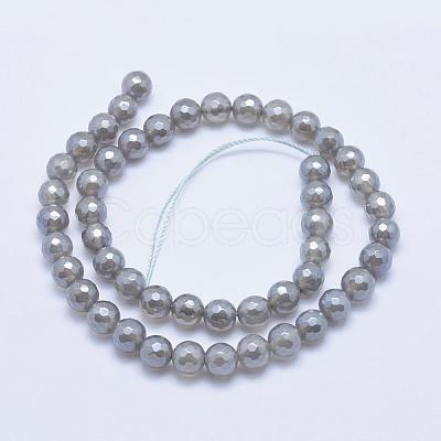 Electroplated Natural Grey Agate Beads Strands G-G724-6mm-1