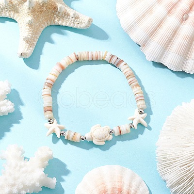 2Pcs Sea Turtles & Starfish Dyed Synthetic Turquoise Beads Stretch Bracelets BJEW-JB11881-1
