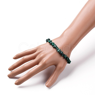 Natural Malachite Chip Beads Stretch Bracelets X-BJEW-JB05765-04-1