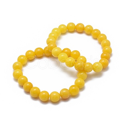 Natural Yellow Jade Bead Stretch Bracelets BJEW-K212-B-038-1