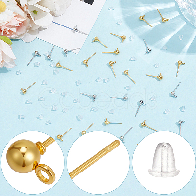 240Pcs 2 Colors Iron Ball Stud Earring Findings KK-CN0003-39-1