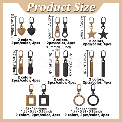 32Pcs 16 Styles Detachable Zinc Alloy Zipper Sliders FIND-NB0006-72-1