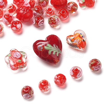 38Pcs 9 Styles Handmade Gold Sand Lampwork Beads LAMP-FS0001-37-1