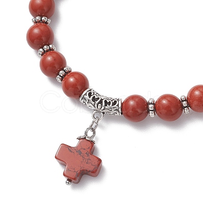 Natural Red Jasper Cross Charm Bracelets BJEW-JB12259-02-1