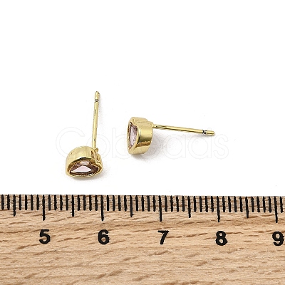 Brass Cubic Zirconia Heart Stud Earrings EJEW-L261-030G-1