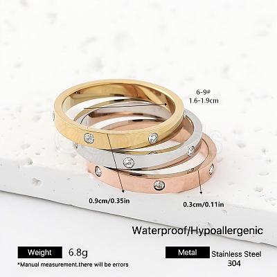 304 Stainless Steel Rhinestone Finger Rings for Women ON2789-3-1