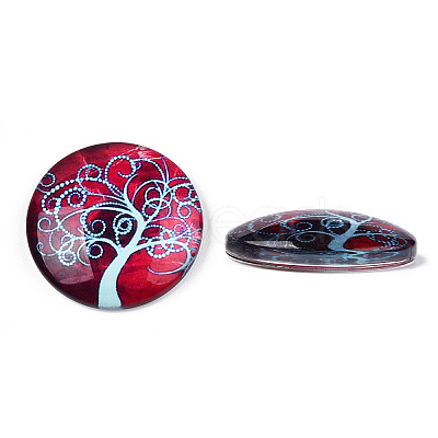 Half Round/Dome Tree Pattern Glass Flatback Cabochons for DIY Projects GGLA-Q037-25mm-M28-04-1
