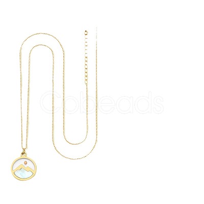 Flat Round 201 Stainless Steel Pave Natural Shell Mustard Seed Pendant Necklaces for Women WG511AE-05-1