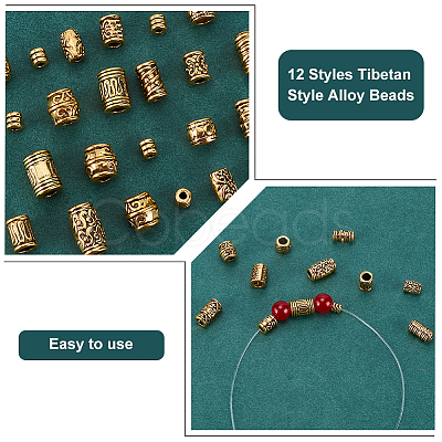 120Pcs 12 Styles Tibetan Style Alloy Beads FIND-AR0004-67-1