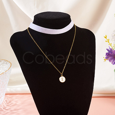 Alloy Enamel Letter Pendant Single Face White Velvet Ribbon & Brass Chain Double Layered Choker Necklaces NJEW-TAC0035-1