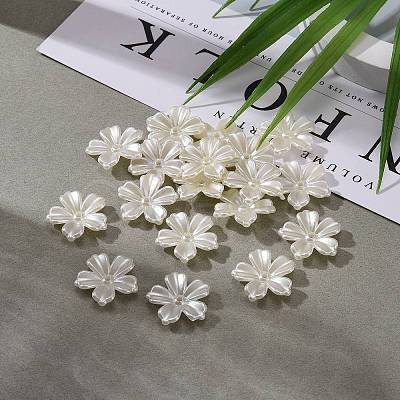 5-Petal Flower ABS Plastic Imitation Pearl Bead Caps X-OACR-R016-21-1