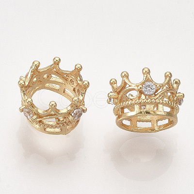Brass with Clear Cubic Zirconia Crown European Beads KK-T035-122-M-1