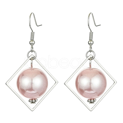 ABS Plastic Imitation Pearl with Rhombus Dangle Earrings EJEW-JE05501-1