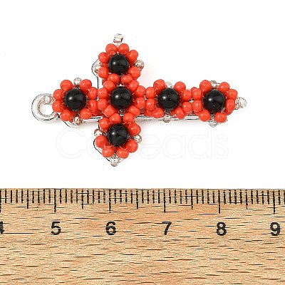 Natural Black Onyx(Dyed & Heated) & Glass Seed Beaded Pendants PALLOY-MZ01404-01-1