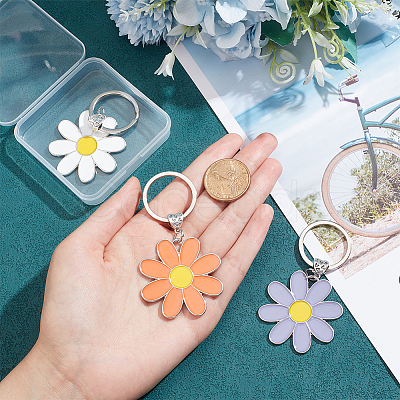 6Pcs 3 Colors Daisy Alloy Enamel Pendant Keychain KEYC-HY0001-18-1