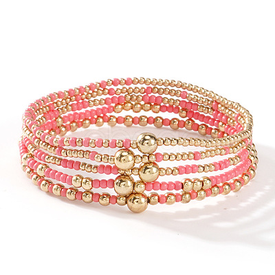 5Pcs Zinc Alloy & Glass Seed Round Beads Stretch Bracelet Set for Women AJ2042-5-1