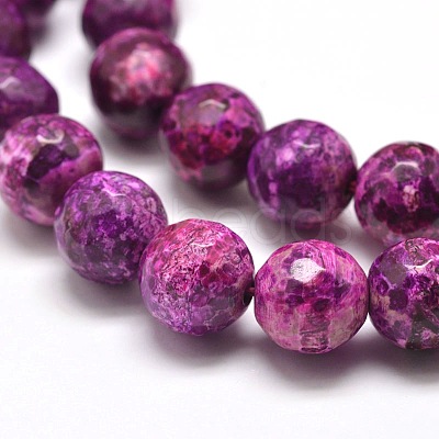Dyed Natural Agate Faceted Round Beads Strands G-E268-M-1