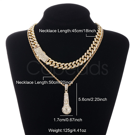 Alloy Crystal Rhinestone Microphone Pendant Double Layer Necklaces FS-WG7349E-04-1