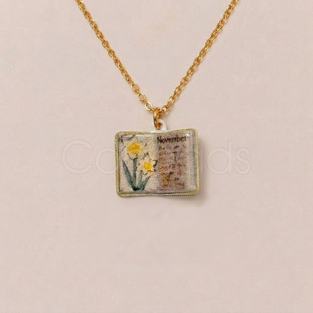 Brass Enamel Book Pendant Necklaces for Women KK-CBAF5B9-01G-11-1