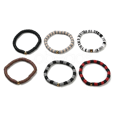 Handmade Polymer Clay Heishi Beads Stretch Bracelets Sets BJEW-JB05902-05-1