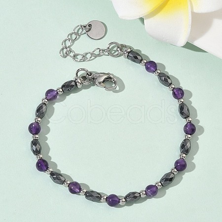 Natural Amethyst & Non-magnetic Synthetic Hematite Beaded Bracelets for Women BJEW-Z148-01P-06-1