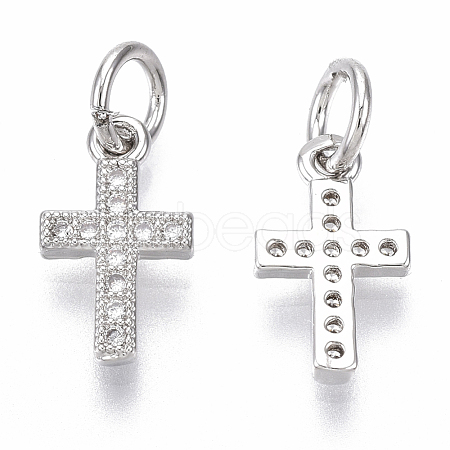Brass Micro Pave Cubic Zirconia Tiny Cross Charms ZIRC-R109-024B-P-NF-1