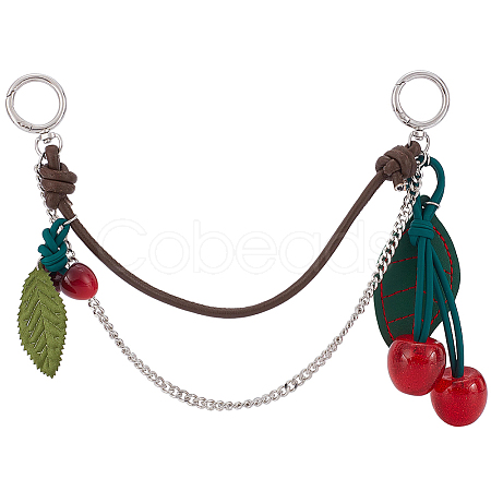 1Pc Zinc Alloy with Resin and PU Leather Dark Red Cherry Purse Decorative Chains AJEW-SC0002-99A-1