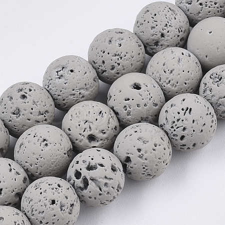 Spray Painted Natural Lava Rock Beads Strands G-N0324-D-02-1