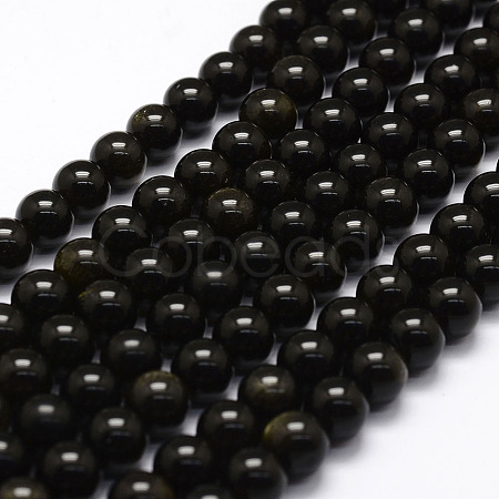 Natural Golden Sheen Obsidian Beads Strands X-G-F364-08-8mm-1