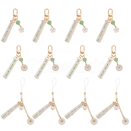 DELORIGIN 12Pcs 3 Style Alloy Enamel Mobile Straps Pearl Flower Lanyard Wrist KEYC-DR0001-12-1