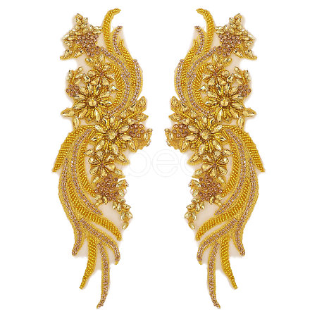 Flower & Leaf Glass Rhinestone Embroidery Cloth Sew on Appliques PATC-WH0008-131-1