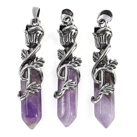 Natural Amethyst Faceted Double Termimal Pointed Big Pendants G-P547-03AS-04A-1