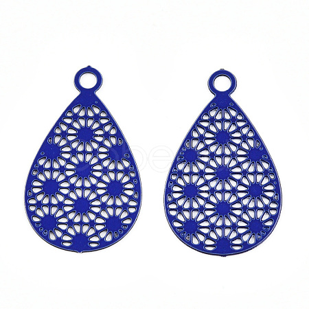 Spray Painted 430 Stainless Steel Filigree Pendants STAS-WH0047-78E-1