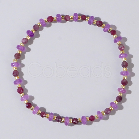 Beach Vacation Style Natuarl Amethyst & Dyed White Jade Beaded Stretch Bracelet Women RO9590-2-1