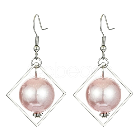 ABS Plastic Imitation Pearl with Rhombus Dangle Earrings EJEW-JE05501-1