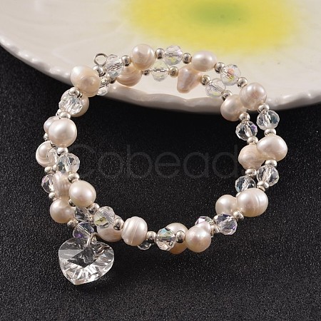 2 Loops Pearl Beaded Wrap Bracelets BJEW-JB02168-1